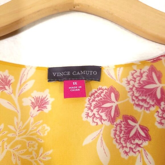 NEW Vince Camuto Floral Getaway Chiffon Duster Kimono Boho Yellow Plus Size 1X - Picture 2 of 14